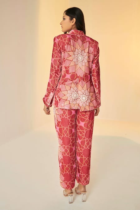 Betrue Floral & Geometric Print Jacket Pant Set 