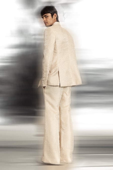 Abhishek Sharma Textured Jacket Wide Hem Trouser Set 