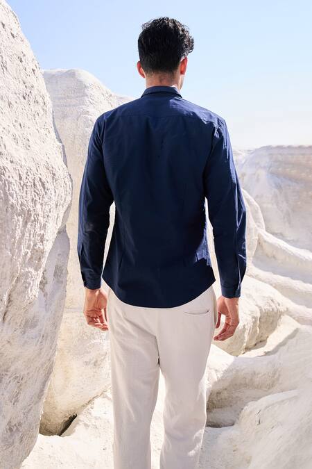 Shop Dash And Dot Blue Cotton Embroidery Floral Shirt at Aza Fashions Shop_Dash And Dot_Blue Cotton Embroidery Floral Shirt_at_Aza_Fashions