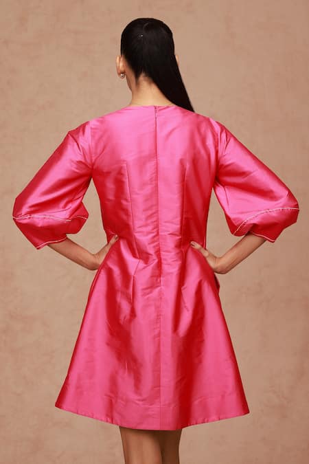 Shriya Som Cocoon Sleeve Flower Embroidered Dress 