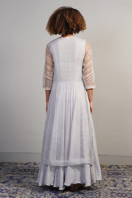 Shop Samant Chauhan Grey Cotton Silk Embroidered Aari Round Organza Kurta With Dress at Aza Fashions Shop_Samant Chauhan_Grey Cotton Silk Embroidered Aari Round Organza Kurta With Dress _at_Aza_Fashions