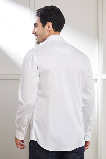 Shop_Seven_White Cotton Satin Contrast Tri-panelled Shirt _at_Aza_Fashions