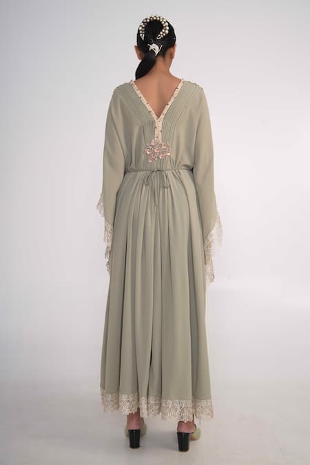 Merge Design Stone Placket Embroidered Kaftan 