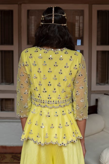 House of Dasmaya Mirror Embroidered Peplum Top Sharara Set 