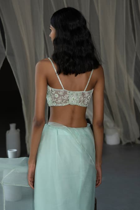 Zoon Silk Organza Sheer Saree With Pearl Embellished Blouse 