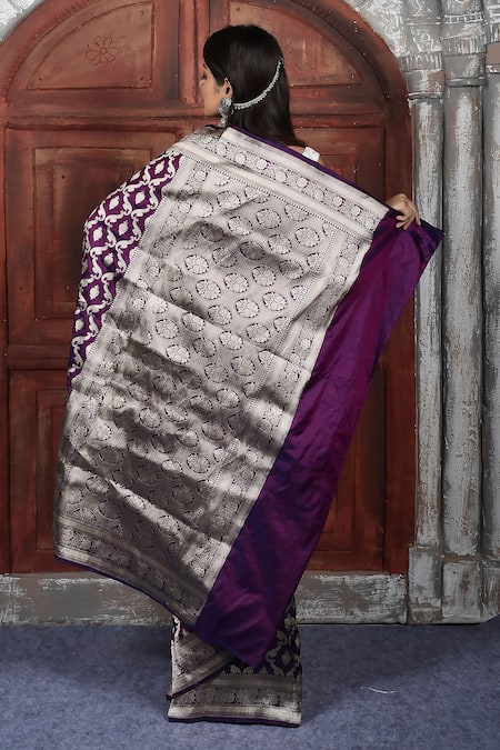Shop_Naaritva India_Purple Kota Doria Zari Floral Jaal Handwoven Banarasi Saree With Running Blouse _at_Aza_Fashions