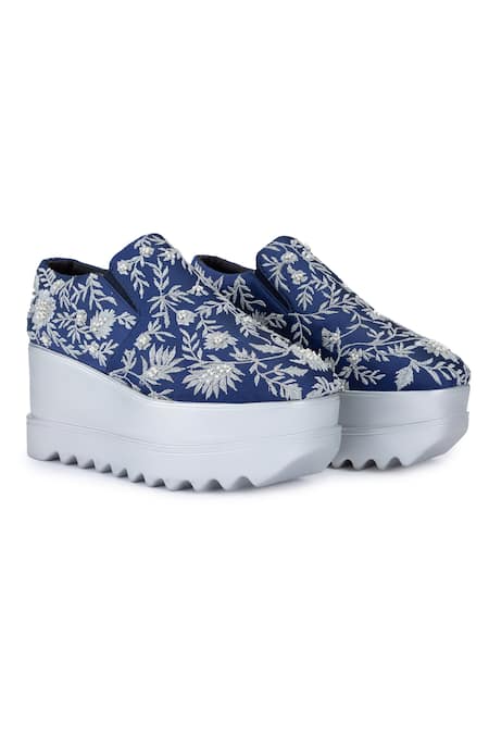Anaar Blue Celestial Embroidered Sneaker Wedges Online at Aza Fashions Anaar_Blue Celestial Embroidered Sneaker Wedges _Online_at_Aza_Fashions
