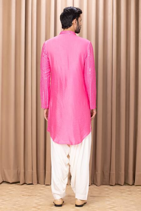 Shop Ankit V Kapoor Pink Georgette, Cotton Mirrors Yasir Embroidered Kurta Set at Aza Fashions Shop_Ankit V Kapoor_Pink Georgette, Cotton Mirrors Yasir Embroidered Kurta Set_at_Aza_Fashions