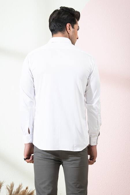 Shop Hilo Design White Cotton Satin Embroidery Stan Zebra Shirt at Aza Fashions Shop_Hilo Design_White Cotton Satin Embroidery Stan Zebra Shirt _at_Aza_Fashions