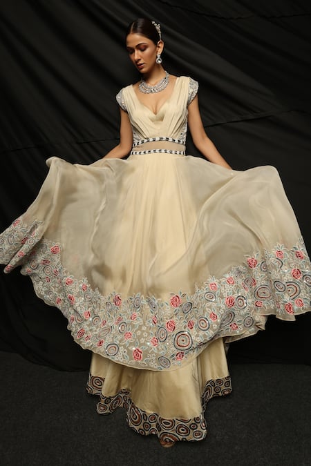 Sejal Kamdar Placement Ajrak & Floral Pattern Gown With Bralette 