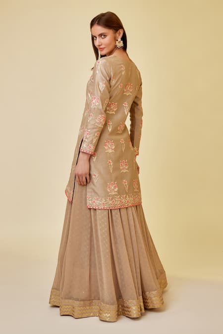 Shyam Narayan Prasad Floral Thread & Gota Work Kurta Skirt Set 
