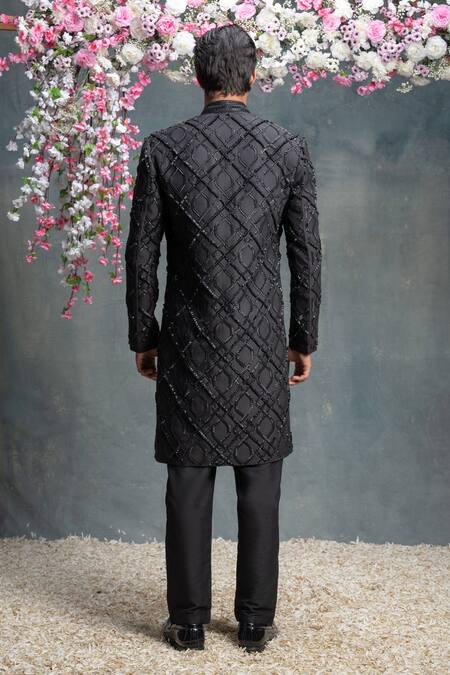 Shop Sanjev Marwaaha Black Cotton, Silk Crystals Embellished Jacket Kurta Set at Aza Fashions Shop_Sanjev Marwaaha_Black Cotton, Silk Crystals Embellished Jacket Kurta Set_at_Aza_Fashions