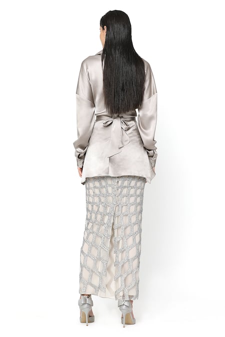 Rohit Gandhi + Rahul Khanna Draped Satin Shirt 