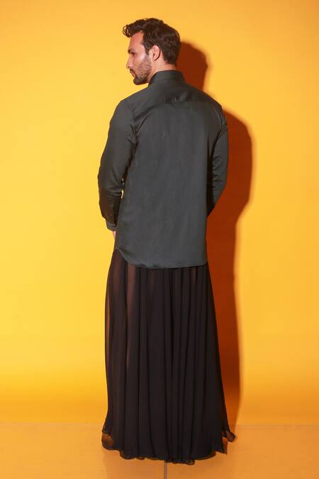 Shop_Echke_Green , Satin Solid Full-sleeve Shirt _at_Aza_Fashions