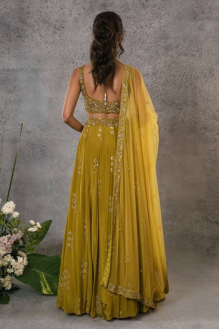 Shop Pritika Vora Green Net Printed Zardozi Scoop Neck Embroidered Lehenga Set at Aza Fashions Shop_Pritika Vora_Green Net Printed Zardozi Scoop Neck Embroidered Lehenga Set_at_Aza_Fashions