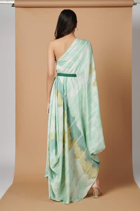 Vedika M Printed One Shoulder Draped Dress