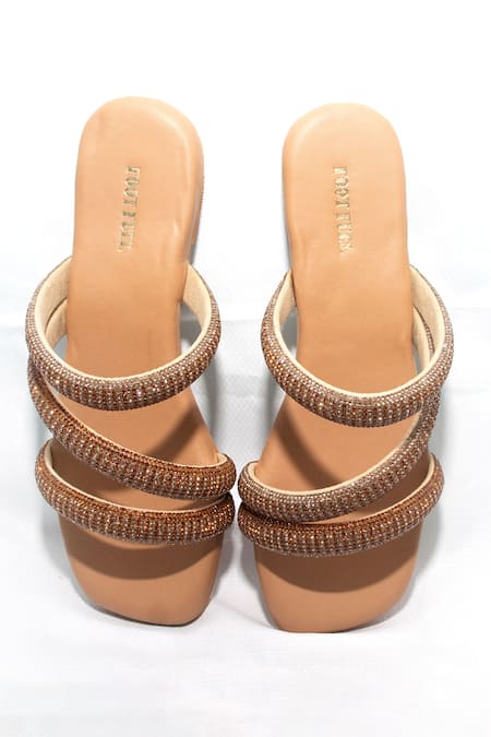 Shop Foot Fuel Cream Evelyn Stone Embellished Strappy Flats at Aza Fashions Shop_Foot Fuel_Cream Evelyn Stone Embellished Strappy Flats _at_Aza_Fashions