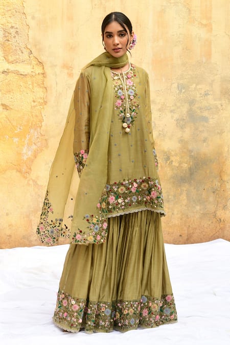 Label Niti Bothra Flower Vine Embroidered Kurta & Sharara Set 