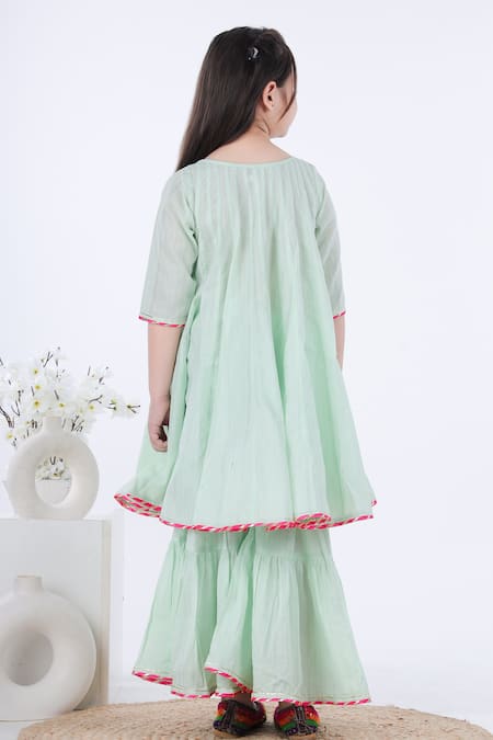 Shop Kalp Green Cotton, Lurex Gota Patti Najma Embroidered Kurta And Sharara Set at Aza Fashions Shop_Kalp_Green Cotton, Lurex Gota Patti Najma Embroidered Kurta And Sharara Set _at_Aza_Fashions