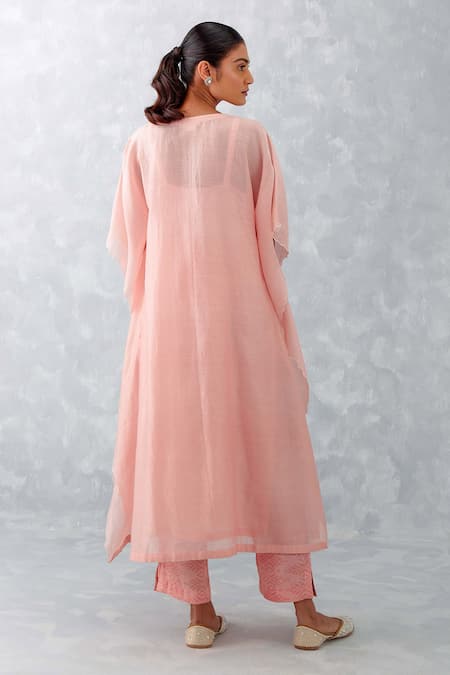 Devnaagri Embroidered Kaftan & Ikat Print Pant Set 