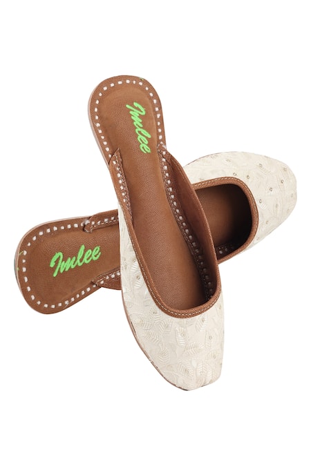 Imlee Jaipur Leaf Embroidered Back Open Juttis 