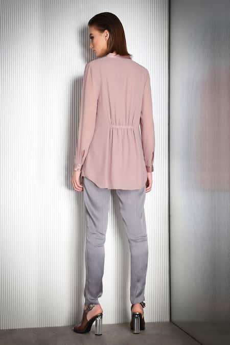 Shop Rohit Gandhi + Rahul Khanna Purple Georgette, Satin Crystals Collared Lapel Embellished Top at Aza Fashions Shop_Rohit Gandhi + Rahul Khanna_Purple Georgette, Satin Crystals Collared Lapel Embellished Top _at_Aza_Fashions