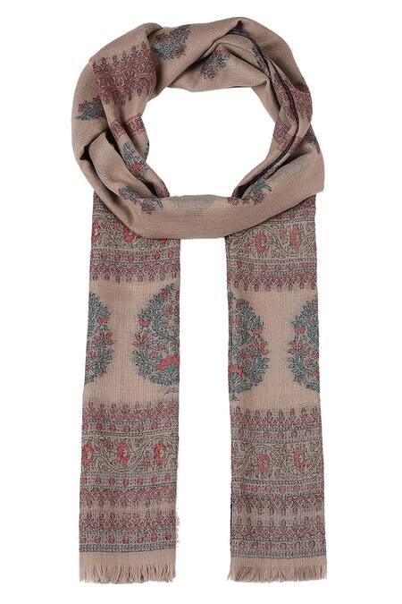 Shop Shingora Beige Woven Floret Pattern Stole at Aza Fashions Shop_Shingora_Beige Woven Floret Pattern Stole _at_Aza_Fashions