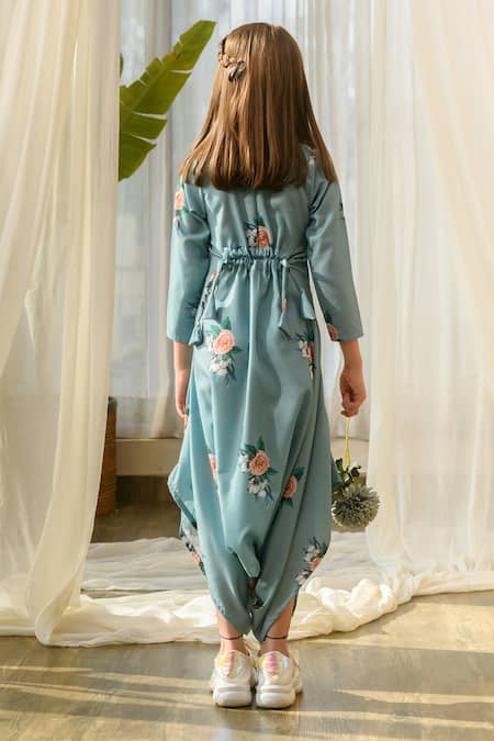 Shop_Pasha India_Green Linen Embroidery Dhoti Printed Jumpsuit _at_Aza_Fashions