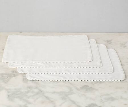 Shop Elm & Oak White Cotton Embroidery Chloe Rectangle Shaped Placemat - Set Of 4 at Aza Fashions Shop_Elm & Oak_White Cotton Embroidery Chloe Rectangle Shaped Placemat - Set Of 4_at_Aza_Fashions