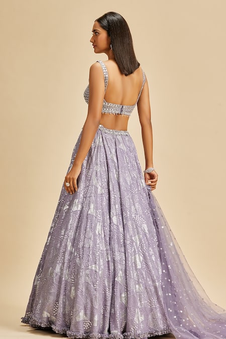 Shop Nitika Gujral Purple Blouse And Dupatta Net & Lehenga Georgette Embroidery Sequin Lilac Set at Aza Fashions Shop_Nitika Gujral_Purple Blouse And Dupatta Net & Lehenga Georgette Embroidery Sequin Lilac Set _at_Aza_Fashions