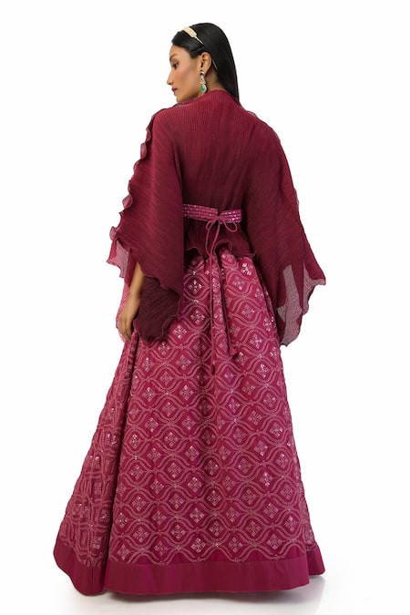 Shop Meghna Shah Maroon Chiffon, Georgette Sequins, Textured Pattern Kaftan Top And Skirt Set at Aza Fashions Shop_Meghna Shah_Maroon Chiffon, Georgette Sequins, Textured Pattern Kaftan Top And Skirt Set _at_Aza_Fashions
