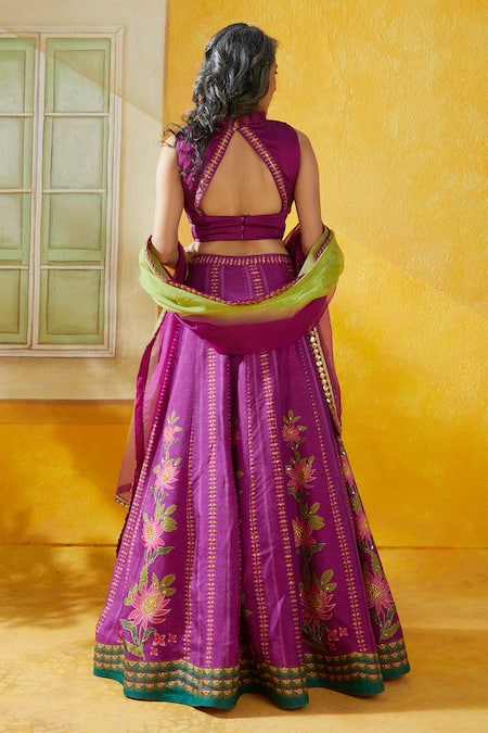 Purple Banarasi Silk Lehenga Choli with Wevon Designer,Embroidery,Sarvoski  Work - LC4466
