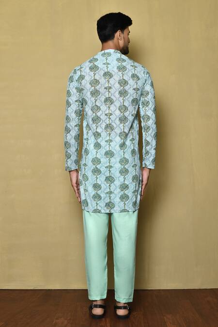 Shop Samyukta Singhania Blue Viscose Chikankari Printed And Embroidered Tree & Thread Short Kurta at Aza Fashions Shop_Samyukta Singhania_Blue Viscose Chikankari Printed And Embroidered Tree & Thread Short Kurta_at_Aza_Fashions