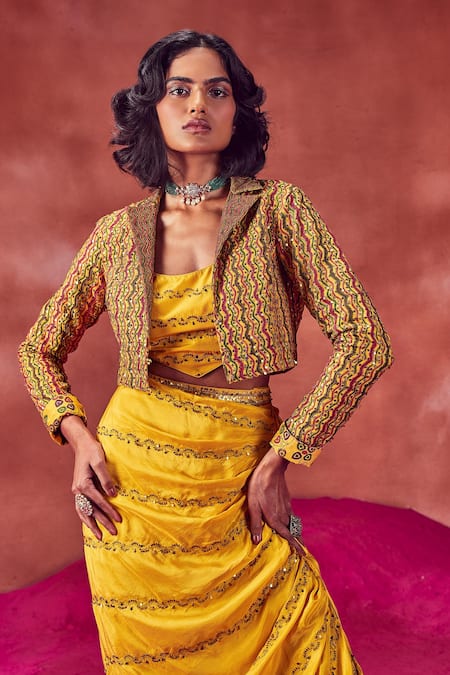 Punit Balana Embroidered Short Jacket & Draped Skirt Set 