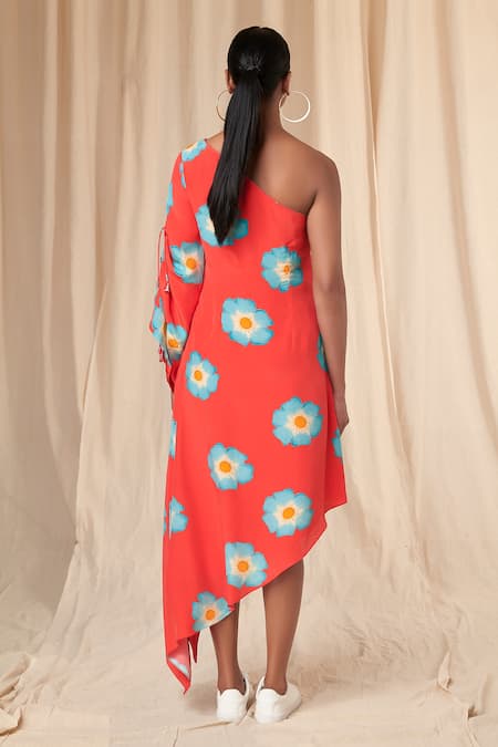 Masaba Crazy Daizy Print One Shoulder Kaftan Dress 