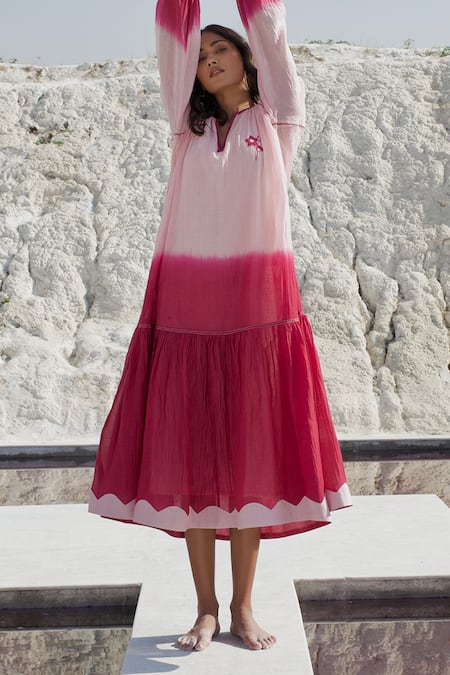 The Loom Art Ombre Embroidered Flowers Dress 