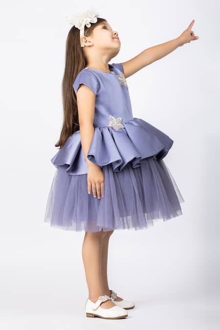 Shop Darleen Kids Couture Blue Net, Satin, Taffeta Embroidery Melina Dress at Aza Fashions Shop_Darleen Kids Couture_Blue Net, Satin, Taffeta Embroidery Melina Dress _at_Aza_Fashions