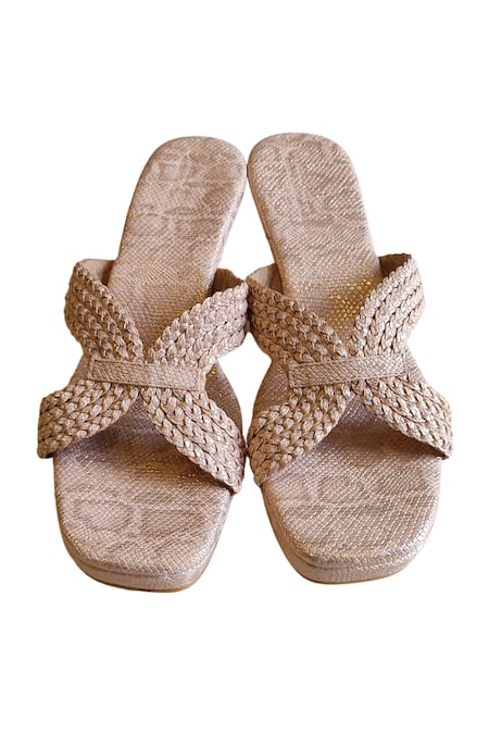 Cinderella By Heena Yusuf Textured Braided Strap Wedges 