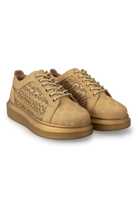 Anaar_Gold Empress Embellished Sneakers _Online_at_Aza_Fashions