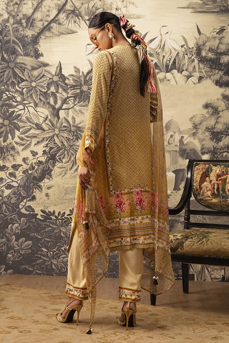 Shop Kalista Yellow Crepe, Georgette Embroidery, Cut Work, Adah Printed Straight Kurta Set at Aza Fashions Shop_Kalista_Yellow Crepe, Georgette Embroidery, Cut Work, Adah Printed Straight Kurta Set _at_Aza_Fashions