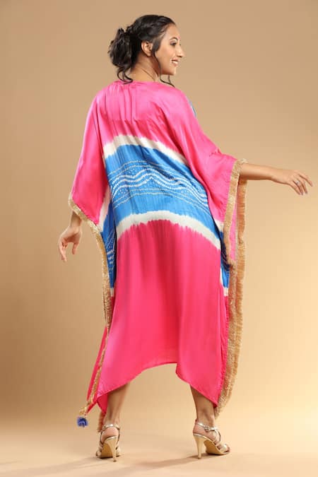 Etasha By Asha Jain Mirror Embellished Bandhani Pattern Kaftan 