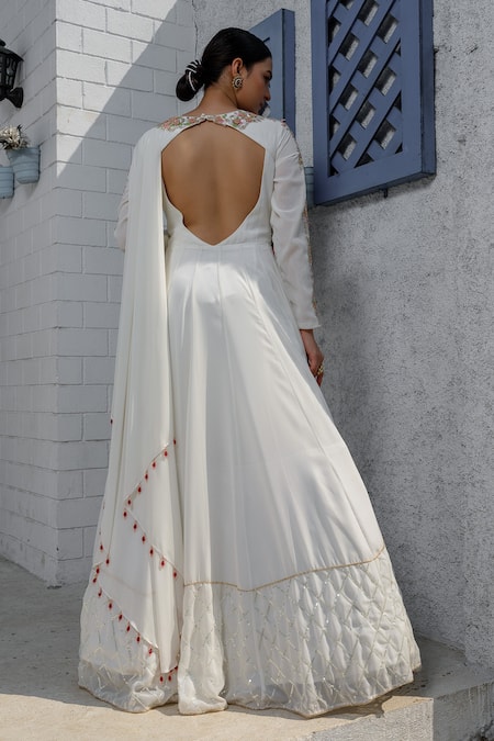 Tamaraa By Tahani Neckline Embroidered Draped Gown 