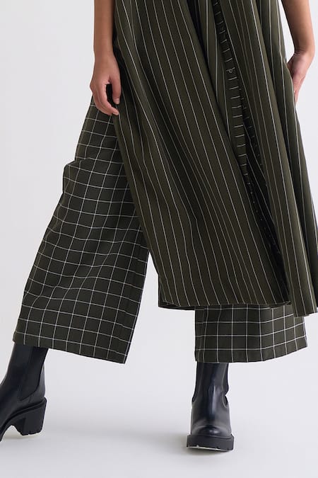 Buy_Three_Green Cotton Checkered Broad Pant _Online_at_Aza_Fashions