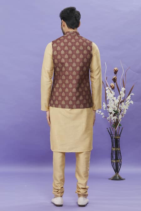 Shop Arihant Rai Sinha Brown Silk Embroidery Floral Printed Bundi at Aza Fashions Shop_Arihant Rai Sinha_Brown Silk Embroidery Floral Printed Bundi _at_Aza_Fashions