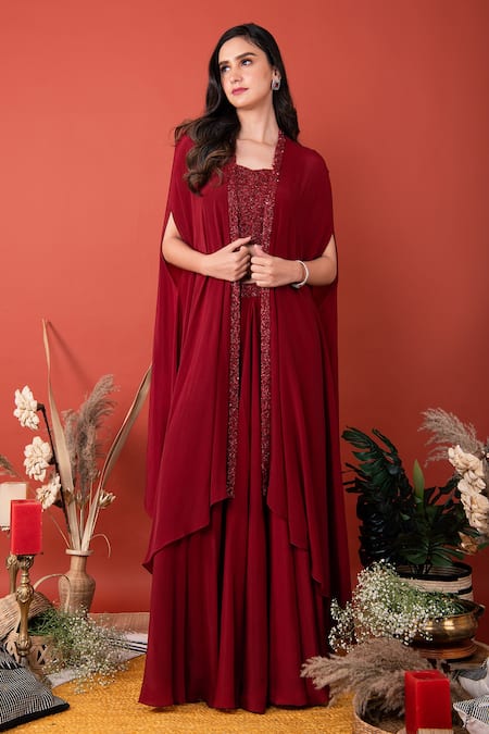 Label Shristi Chetani Hand Embroidered Cape With Lehenga Set 