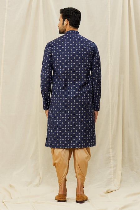 Shop Arihant Rai Sinha Blue Handloom Cotton Geometric Print Straight Kurta at Aza Fashions Shop_Arihant Rai Sinha_Blue Handloom Cotton Geometric Print Straight Kurta _at_Aza_Fashions