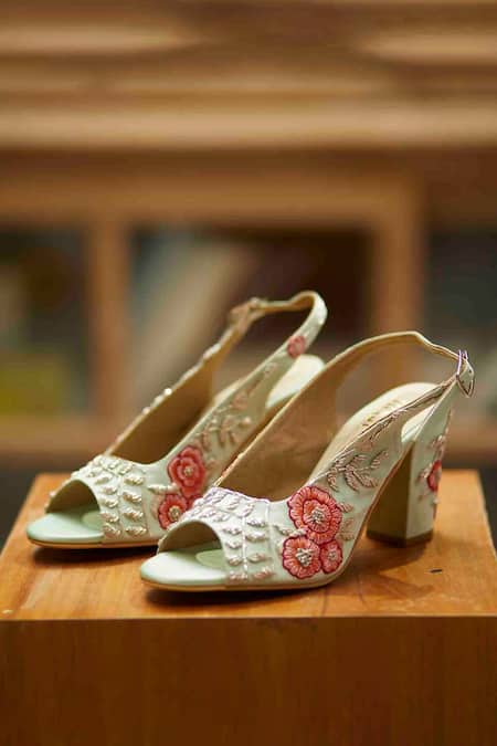 Tiesta Leaf Hand Embroidered Block Heels 