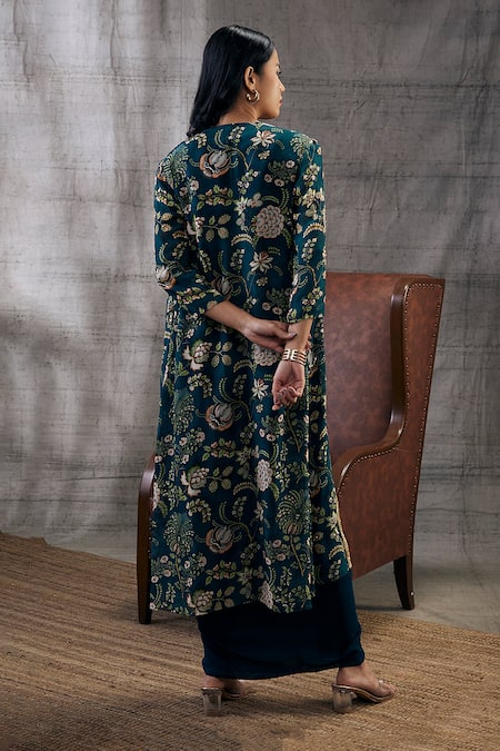 Soup By Sougat Paul Mehra Draped Dress With Floral Print Jacket 