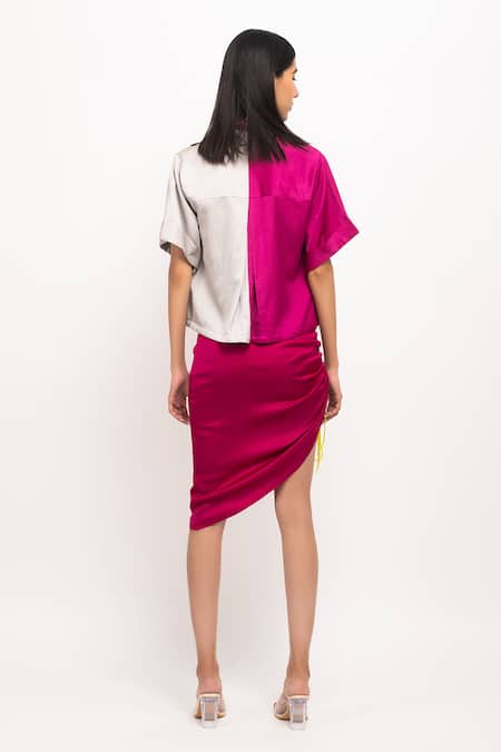Shop Neora By Nehal Chopra Wine Modal Collared, Square Neck And Shirt Skirt Set at Aza Fashions Shop_Neora By Nehal Chopra_Wine Modal Collared, Square Neck And Shirt Skirt Set _at_Aza_Fashions