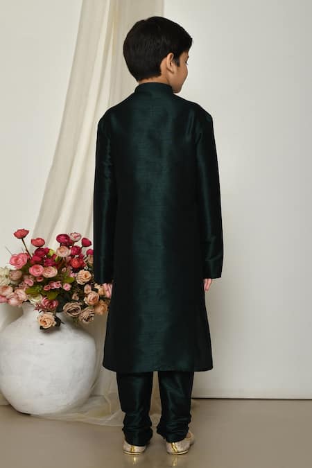 Shop_Petite Pomme_Green Silk Solid Straight Kurta With Pant _at_Aza_Fashions